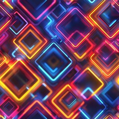 Wall Mural - A seamless pattern tile of geometric shapes made with colorful neon lights. 