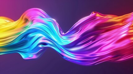 Wall Mural - a vibrant 3d banner featuring a liquid gradient wave in a spectrum of neon colors, flowing across th