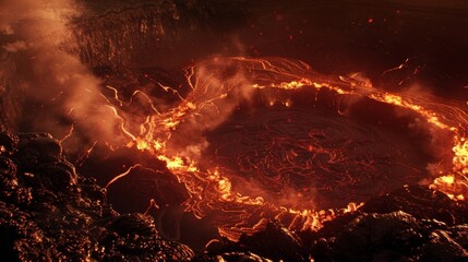Wall Mural - scorching hot lava spewing from a massive crater engulfing everything in its path.
