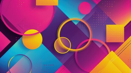 Wall Mural - a vibrant geometric abstract background showcasing bold circles and squares in bright hues of magent
