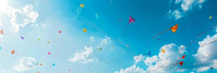 Wall Mural - International kite day concept with copy space area for text