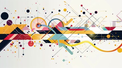 Wall Mural - an abstract idea illustration with interconnected geometric shapes and colorful lines representing t
