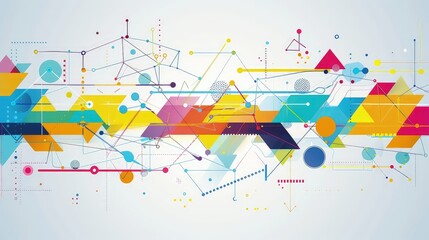 Wall Mural - an abstract idea illustration with interconnected geometric shapes and colorful lines representing t
