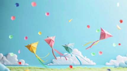 Wall Mural - International kite day concept with copy space area for text