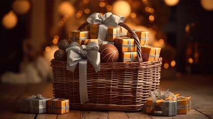 Wall Mural - Basket with gift boxes