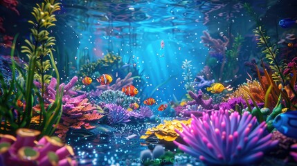 under water sea background with kinds fish and colorful reef, amazing view
