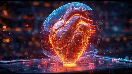 Wall Mural - A digital illustration of a heart inside a protective dome. stock image