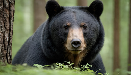 closeup of a black bear in the forest