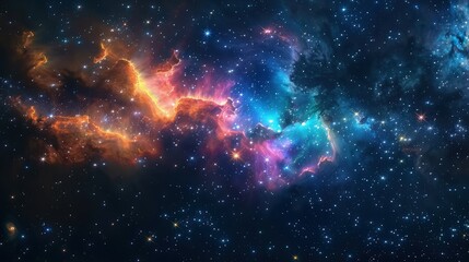 Wall Mural - An ethereal space galaxy scene showcasing a colorful nebula cloud illuminated by twinkling stars against a deep, starry night.