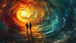 © Wiseman - A love that defies gravity, depicted by two figures floating amidst a swirling vortex of colors, signifying the power of love to lift us up and carry us through challenges. image