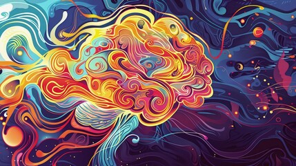 Wall Mural - an imaginative idea illustration depicting a brain-like structure with swirling patterns and vibrant