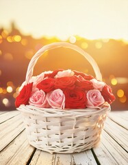 Wall Mural - basket with rose petals easter, love, beauty, roses, blossom, wedding, petal, holiday, bloom, beautiful, bunch