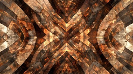 Canvas Print - An intricate monochromatic abstract background featuring symmetrical patterns in various shades of copper and gold, offering a warm and luxurious aesthetic.