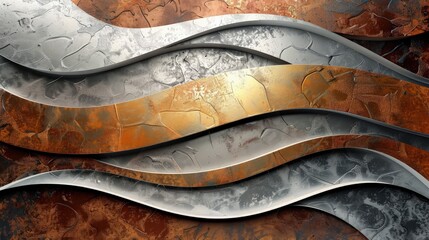 Wall Mural - an intricate textured abstract background with layered metallic textures in copper, silver, and gold