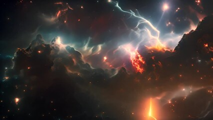 Sticker - Colorful Nebulae in Deep Space with Stars with Ai generated.
