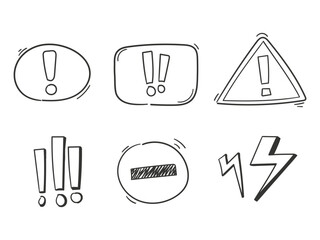 Hand drawn doodle exclamation triangle point, stop warning, hazard sign