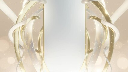 Wall Mural - elegant background with gold and silver ribbons forming a decorative frame around a white center, fe