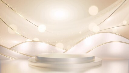 Wall Mural - luxurious stage with gold accents and sparkling particles, set against a soft background with flowin