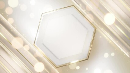 Wall Mural - luxurious abstract background featuring a hexagonal frame with gold accents, sparkling particles, an