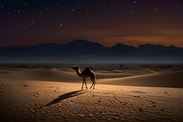 Wall Mural - Desert night landscape with camel