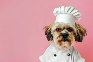 Wall Mural - Cute dog chef in kitchen with hat and chef suite.