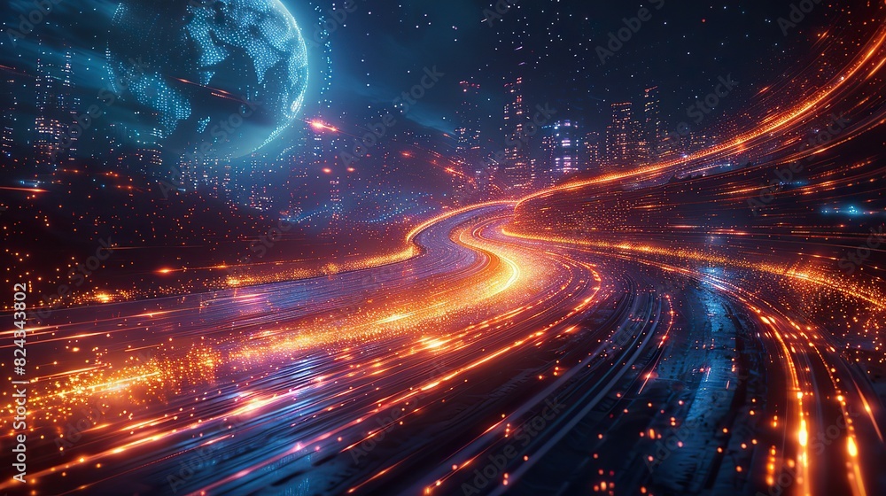 High-speed data highways encircling a futuristic Earth. image Stock ...