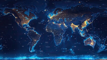 Poster - animated world map highlighting internet coverage. stock photo
