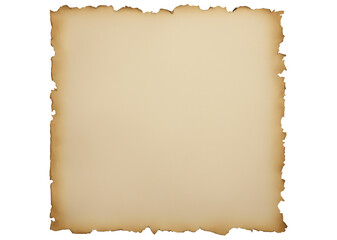 Vintage paper with burnt edges isolated on white background, perfect for text, invitations, and historical documents.