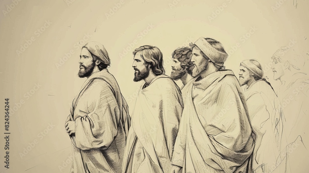 Biblical Illustration Of Jesus Walking With Disciples On The Road To
