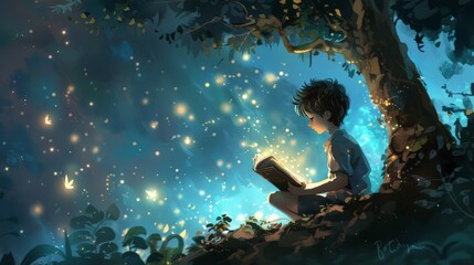 As he reads under the canopy of the night sky, the school boy's mind is filled with fantastical creatures and epic quests