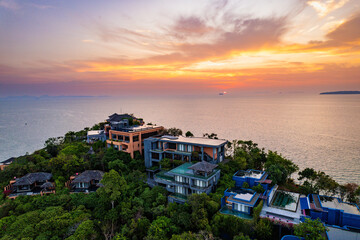 Canvas Print - View of resort in Panwa beach at sunset, in Phuket, Thailand