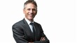 © reels - Confident businessman in a suit smiling with arms crossed, isolated on white background. Professional corporate portrait.