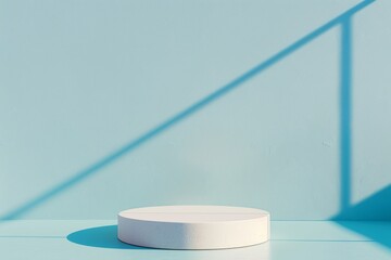 Poster - Bright Sky Blue Minimalist Podium on Textured Background with Natural Lighting for Product Display