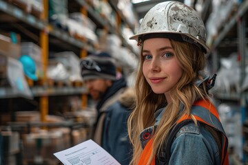 Wall Mural - The young engineer wearing a safety helmet is in the workshop