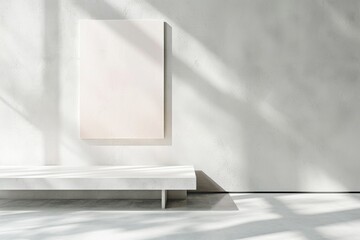 Aufkleber - Minimalist Art Gallery Mockup with Soft Natural Lighting and Polished Concrete Floor, Featuring a Blank Poster and Elegant Shadows
