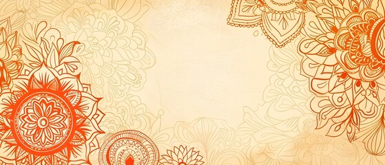 Wall Mural - Doodle Page Print Border Design with Diwali Motifs and Blank Space for Text