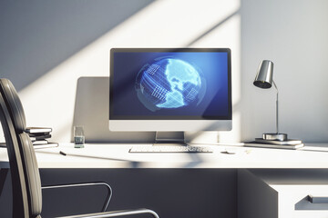 Wall Mural - modern computer monitor with america map, research and strategy concept. 3d rendering