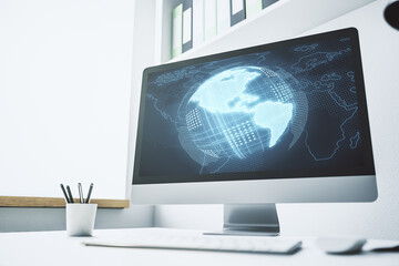 Wall Mural - computer monitor with digital america map, global technology concept. 3d rendering