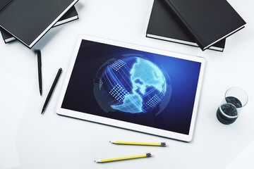 Wall Mural - america map on modern digital tablet screen, big data and digital technology concept. top view. 3d r