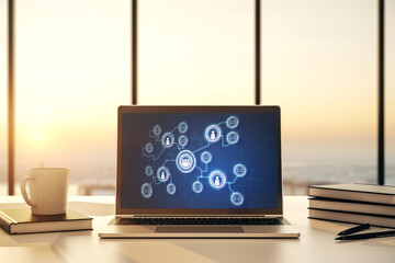 Wall Mural - modern computer display with social network icons concept. networking concept. 3d rendering