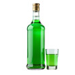© bhatti - A green bottle and a green shot glass on transparent background