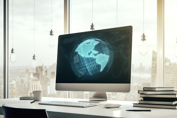 Wall Mural - america map on modern computer monitor, big data and digital technology concept. 3d rendering