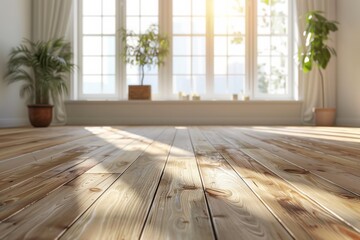 Empty bedroom interior background wooden floor created with Generative AI