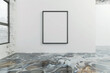 © Muhammad - Minimalist 3D rendered mockup of a blank frame on a white wall in a room with a synthetic resin floor. Ultra HD, realistic image.