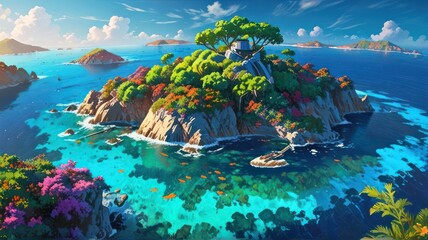 illustration of a beautiful tropical tree in the middle of the sea