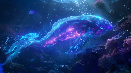 Wall Mural - The iridescent glow of a glowing sea creature shimmers in the depths of the ocean, a dazzling display of nature's beauty.