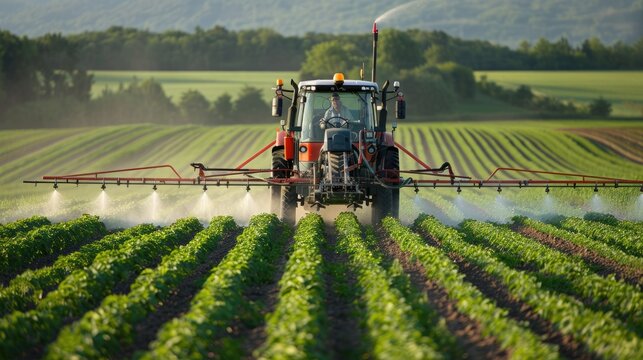 A farmer is spraying pesticides on his soy field using a tractor. AIG535