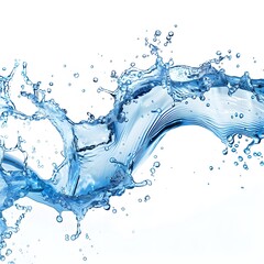 Wall Mural - Blue water swirl splash with little bubbles isolated on white clear background, liquid flowing in form of wave. splashing swirl aqua dynamic motion with spray droplets, fresh drink