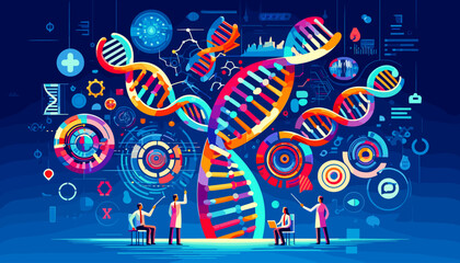 Wall Mural - Concept of Image on Genome Analysis and Genome Editing. Vector illustration.