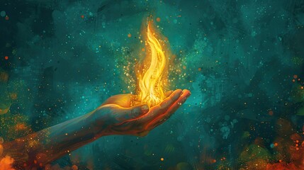 Wall Mural - An illustration of hands passing a torch, symbolizing the sharing of knowledge and growth. stock photo